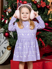 Платье "Зимний узор" с оленями - Размер 122 - Цвет фиолетовый - Картинка #1